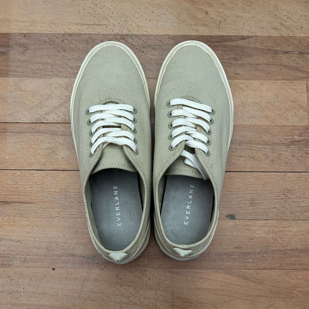 Everlane The Forever Sneaker Women Size 6.5 Tan Cream White Canvas Lace-up Shoes - Picture 3 of 8